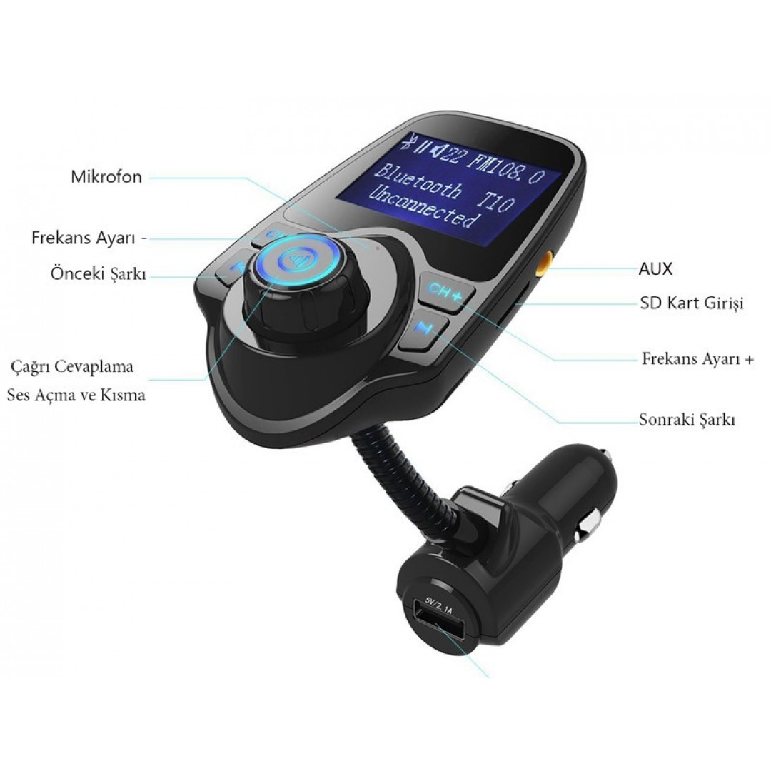 T10a Bluetooth Araç Kiti Fm Usb Fm Transmitter