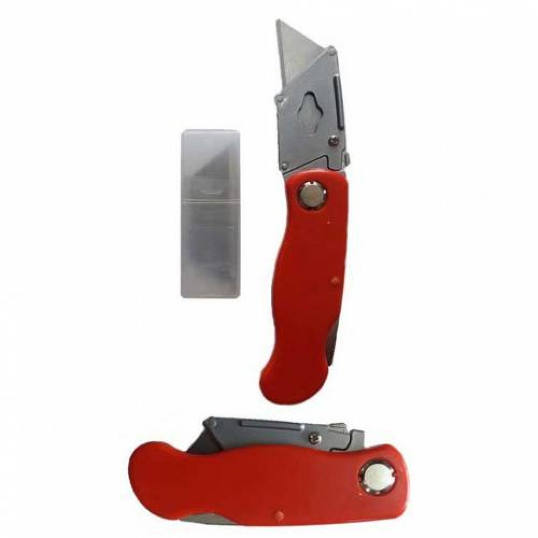 Katlanabilir Halıfleks Maket Bıçağı Üçgen Uçlu Falçata 5 Adet Yedek Başlık Cep Ve Kemere Takma Kancalı Ve Çok Amaçlı