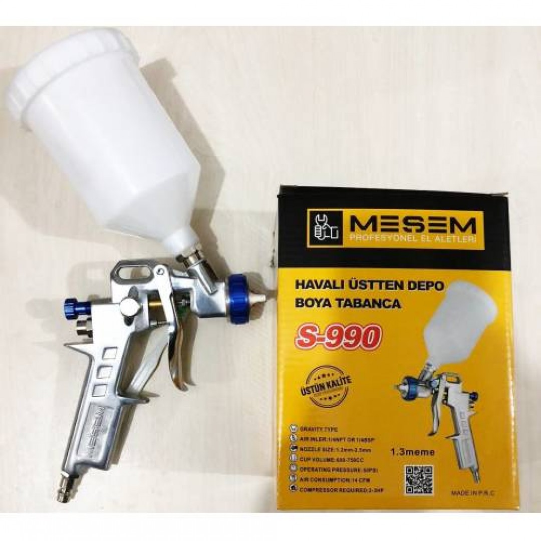 S-990 Meşem Havalı Üstten Depolu Boya Fıskiyesi Aparatı Boya Tabancası 1.3mm