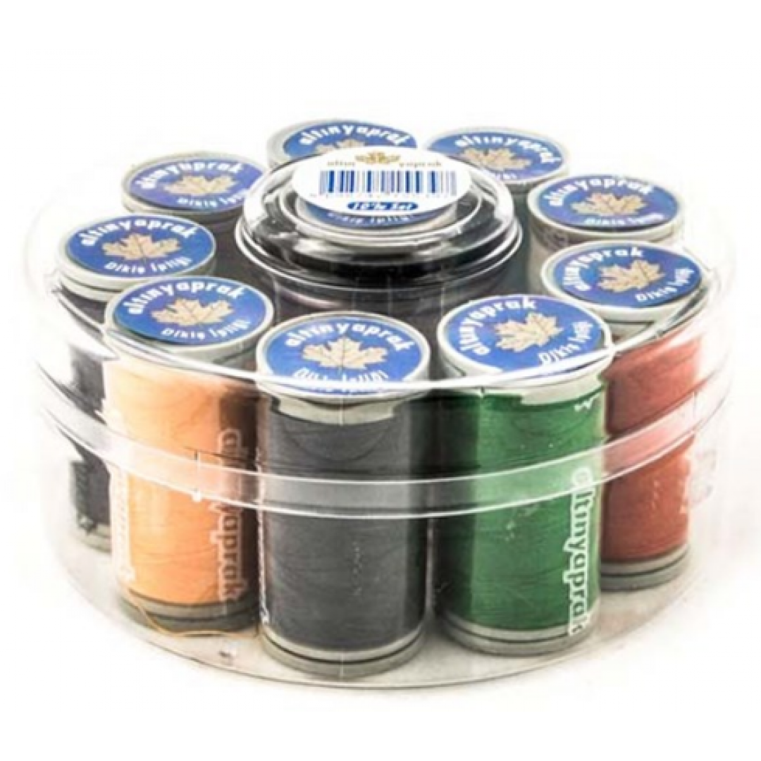 Altın Yaprak Dikiş İpliği Seti 10'lu Yuvarlak Kutulu