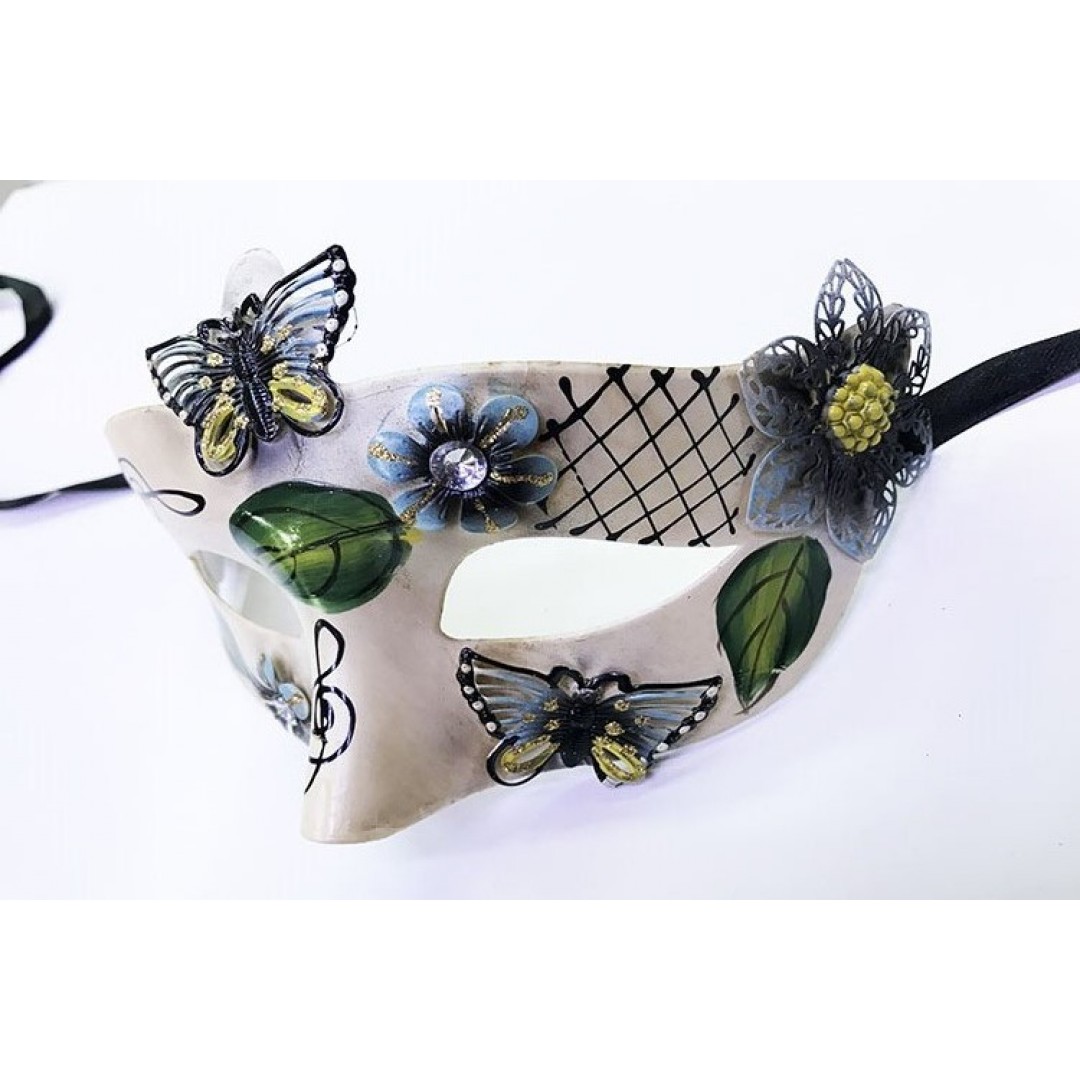 Yaprak Modelli Kelebek İşlemeli Yılbaşı Parti Maskesi Siyah Renk