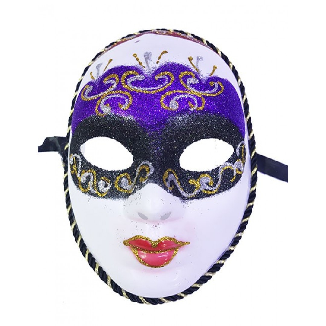 Mor Renk Masquerade Simli Yılbaşı Parti Maskesi Tam Yüz Yetişkin