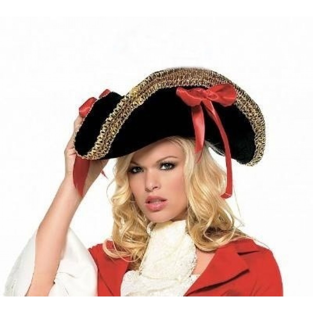 Fiyonklu Kadife Yetişkin Boy Bayan Korsan Şapkası