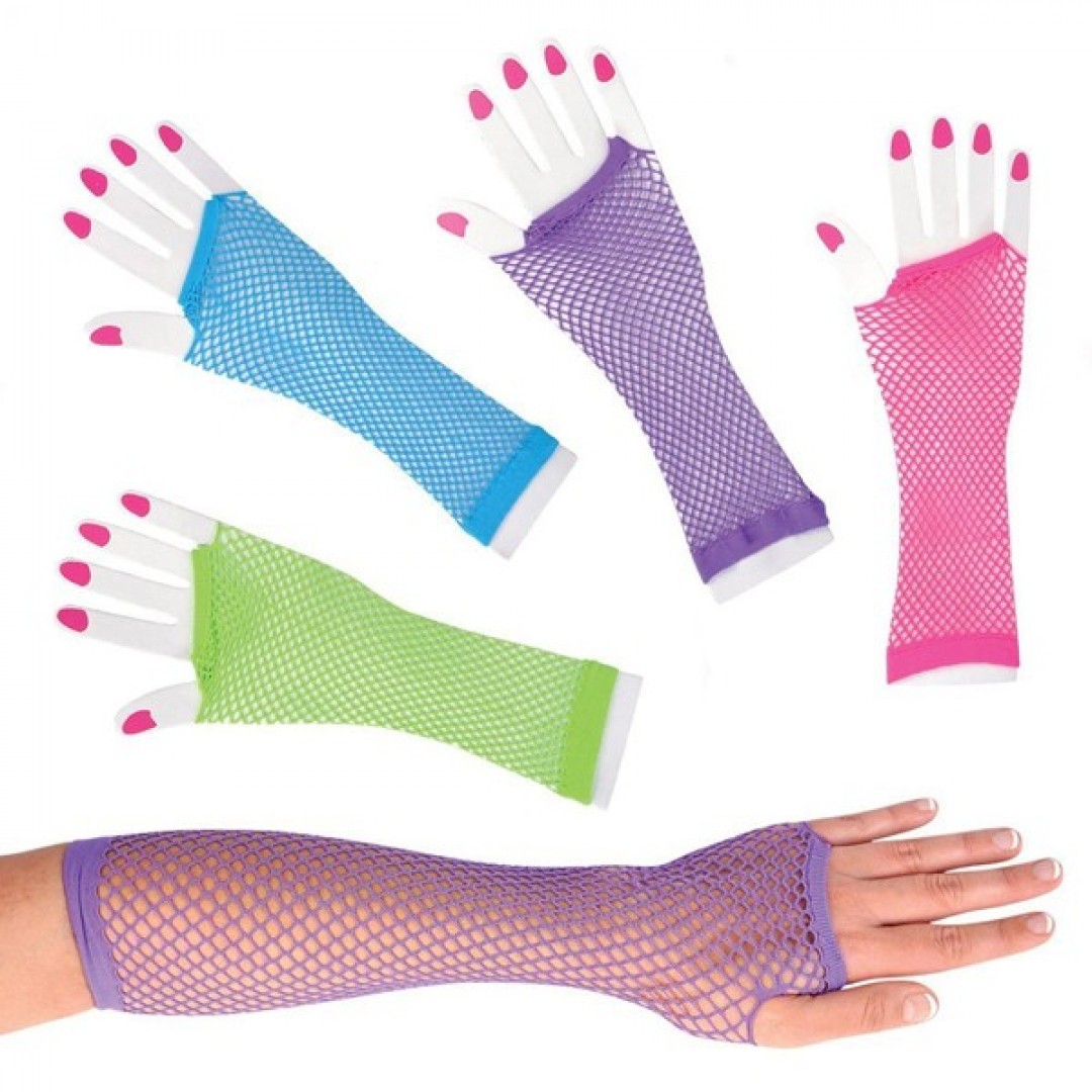 Rengarenk Dirsek Altı Boy Fileli Toptan Parti Eldiveni 12 Adet