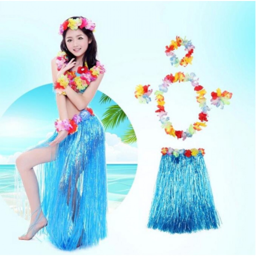 Luau Aloha Havaii Partisi  Etek Taç Ve Bileklik Seti Mavi