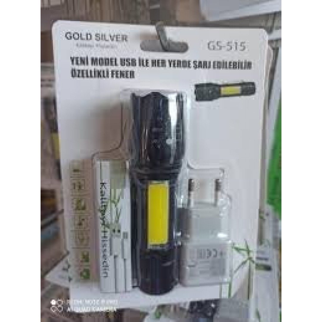 Gold Silver Gold Silver Gs-515 Usb İle Şarj Edilebilir Fener