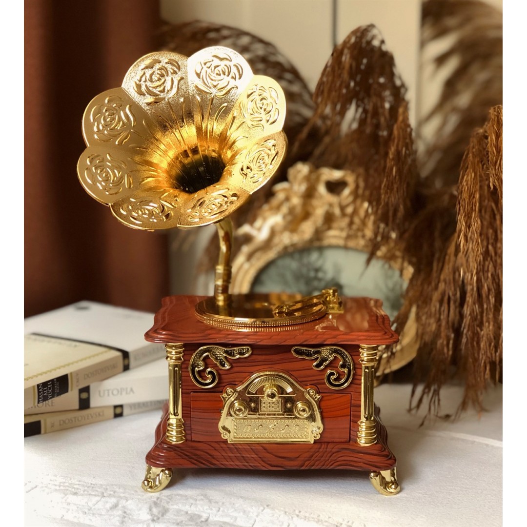 Nostaljik Tasarımlı Kurmalı Ve Çekmeceli Gramofon Müzik Kutusu (kahverengi)