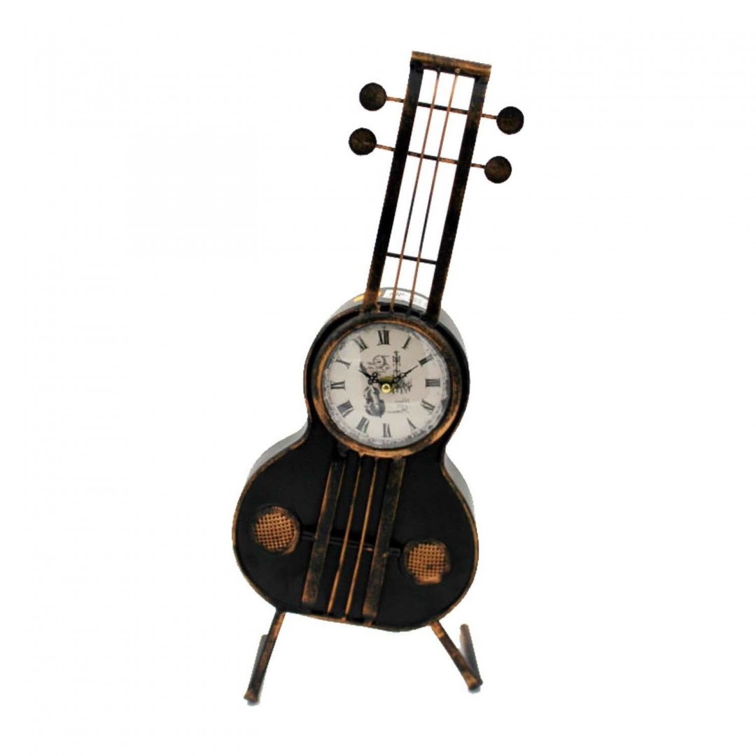 Gitar Görünümlü Metal Dekoratif Masa Ofis Saati (siyah)
