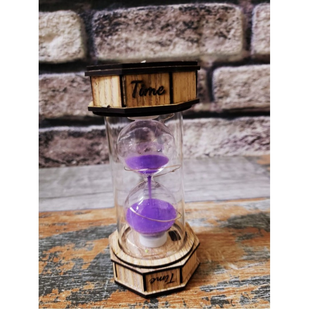 Işıklı Dekoratif Cam Ahşap Kum Saati (mor)