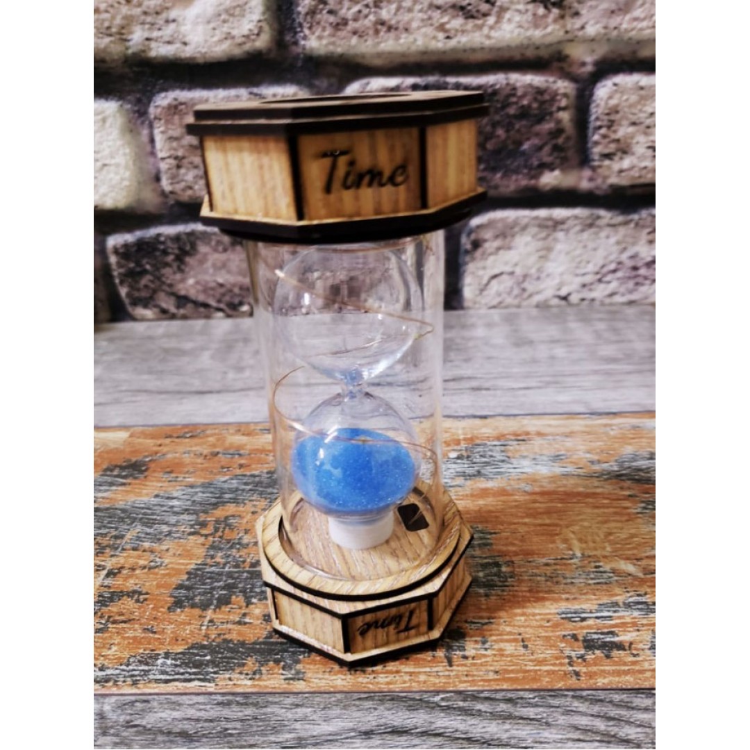 Işıklı Dekoratif Cam Ahşap Kum Saati (mavi)