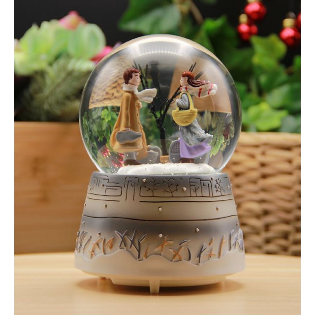 Kış Masalı Gri Sevgili Kar Küresi Kurmalı (büyük Boy)