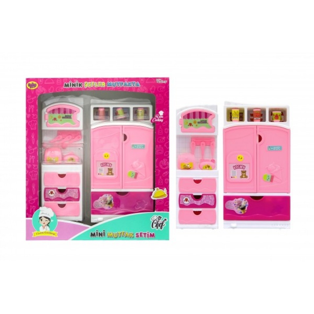 Minik Şefler Mutfakta Bebeksiz 2'li Oyuncak Buzdolabı Komodin Mutfak Seti
