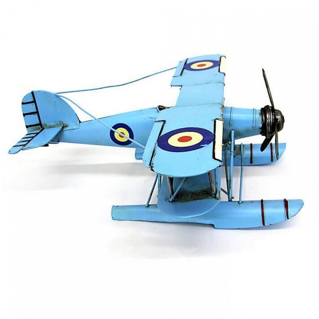 Nostaljik Vintage Tarz Dekoratif Metal Çift Kanatlı Deniz Uçağı