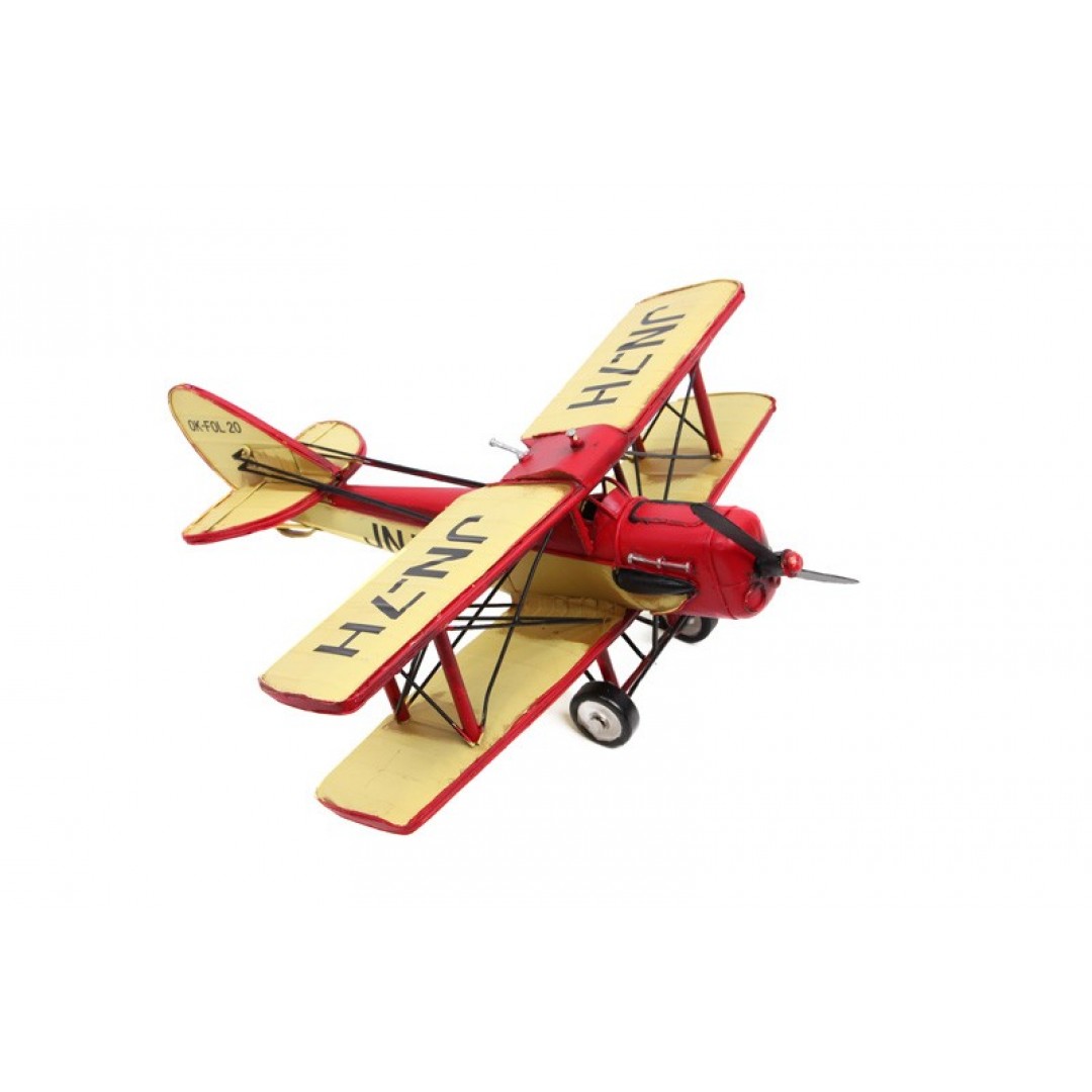 Nostaljik Vintage Tarz Dekoratif Metal Çift Kanatlı Savaş Uçağı