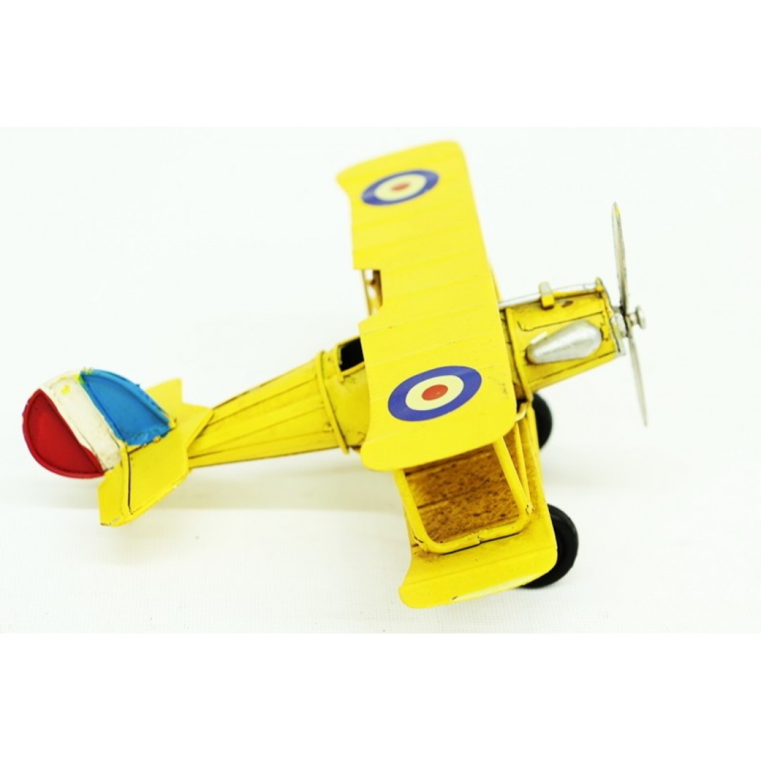 Nostaljik Vintage Tarz Dekoratif Metal Çift Kanatlı Savaş Uçağı (sarı)