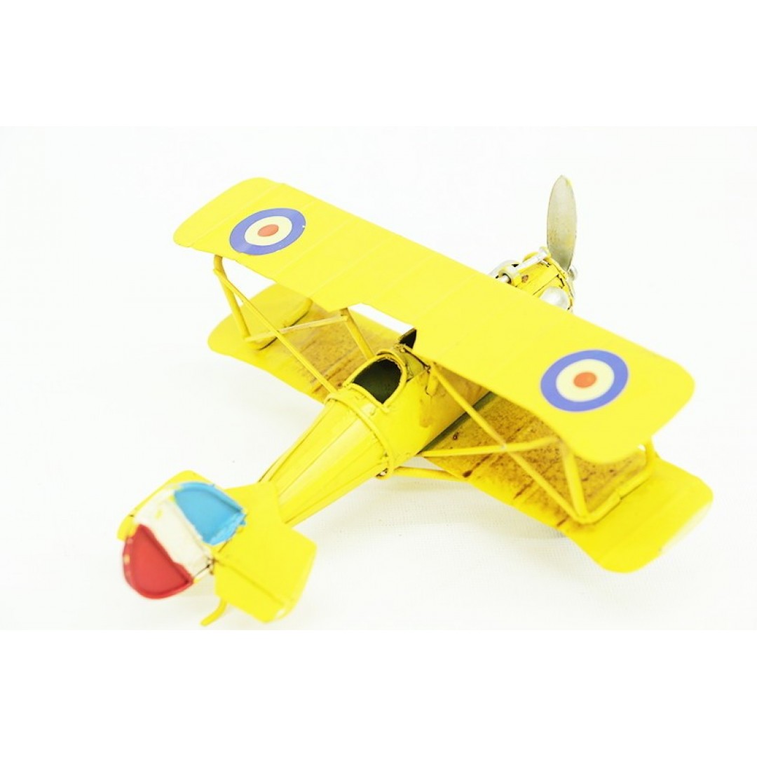 Nostaljik Vintage Tarz Dekoratif Metal Çift Kanatlı Savaş Uçağı (sarı)