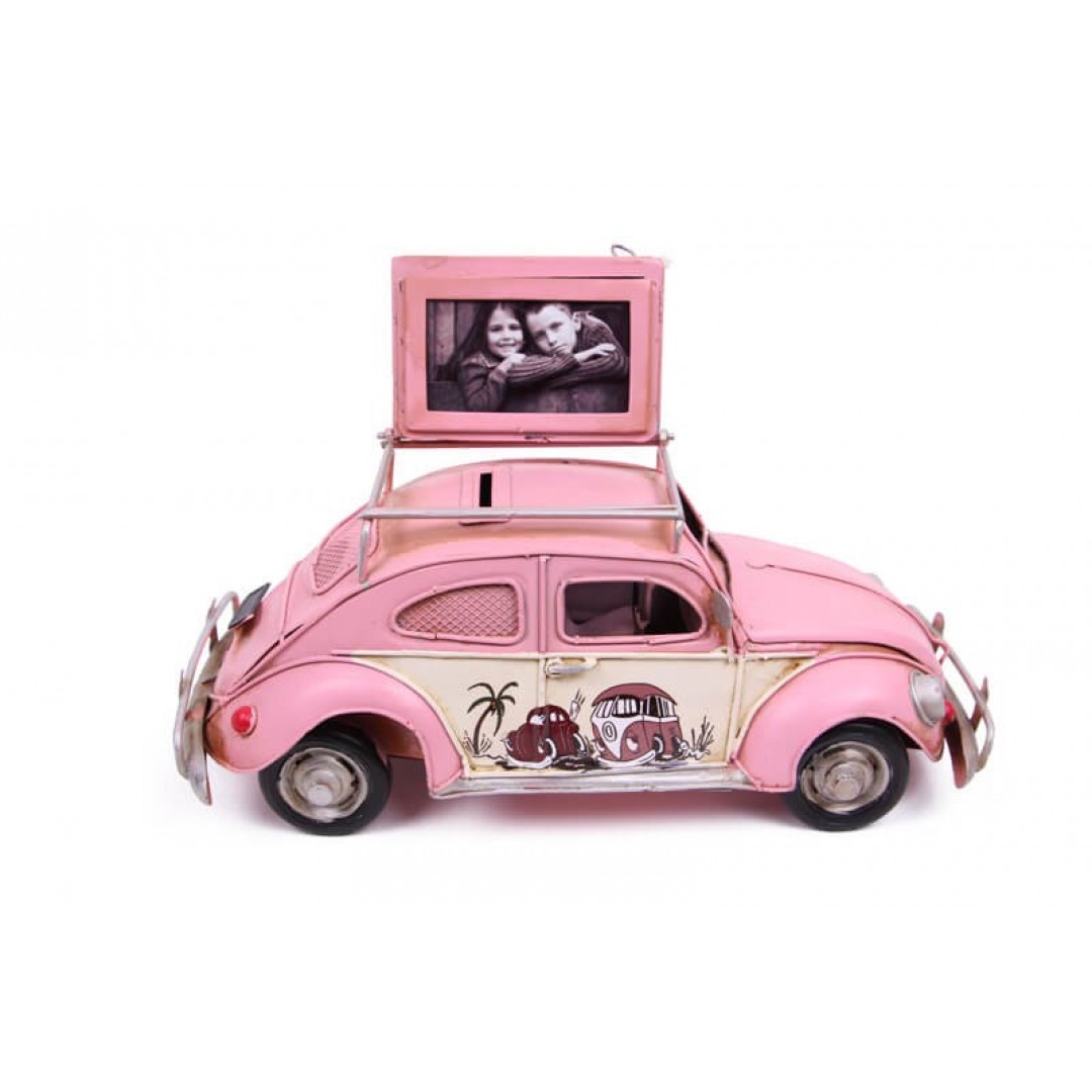 Nostaljik Çerçeveli Ve Kumbaralı Dekoratif Metal Volkswagen Beetle Classic Vosvos