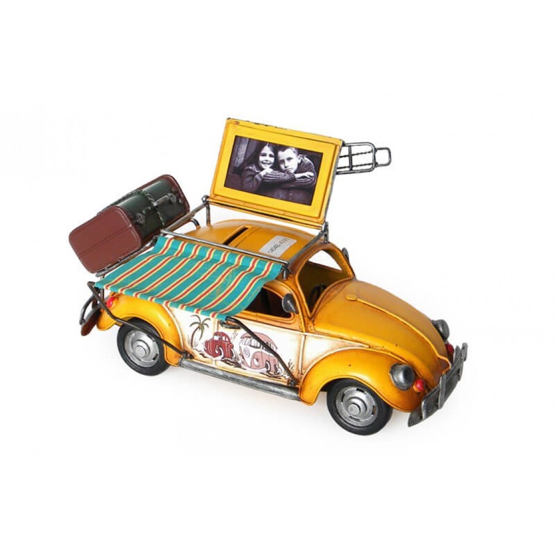 Nostaljik Çerçeveli Ve Kumbaralı Tenteli Dekoratif Metal Volkswagen Beetle Classic Vosvos