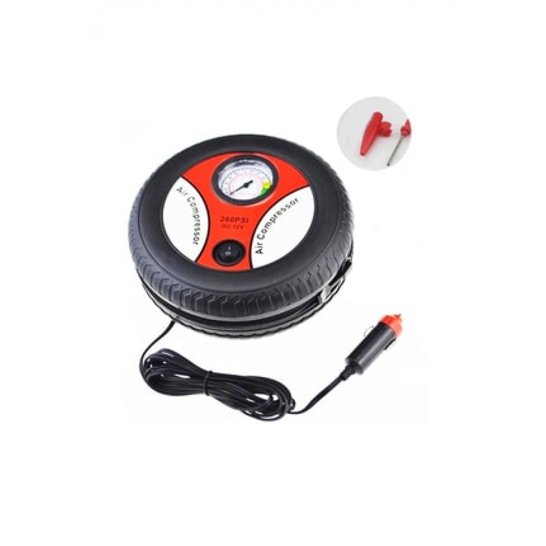 Tekerlek Şeklinde Taşınabilir Oto Lastik Şişirme Pompası Gizli Kablolu Mini Hava Kompresörü + Araç Bakım Seti Hediyeli
