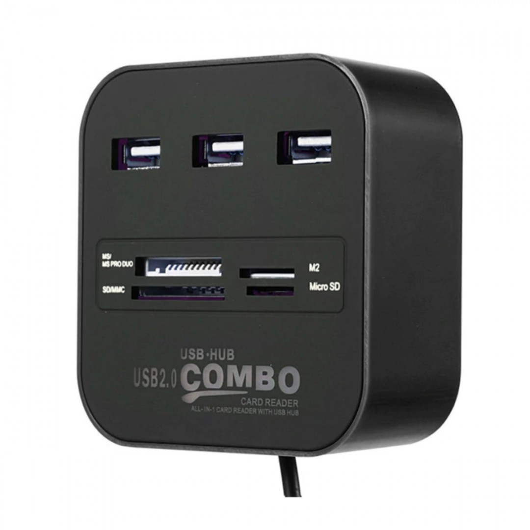 3 Port Girişli Güçlü Usb 2.0 Port Çoklayıcı Çoğaltıcı Adaptör Hub Ve Kart Reader Okuyucu