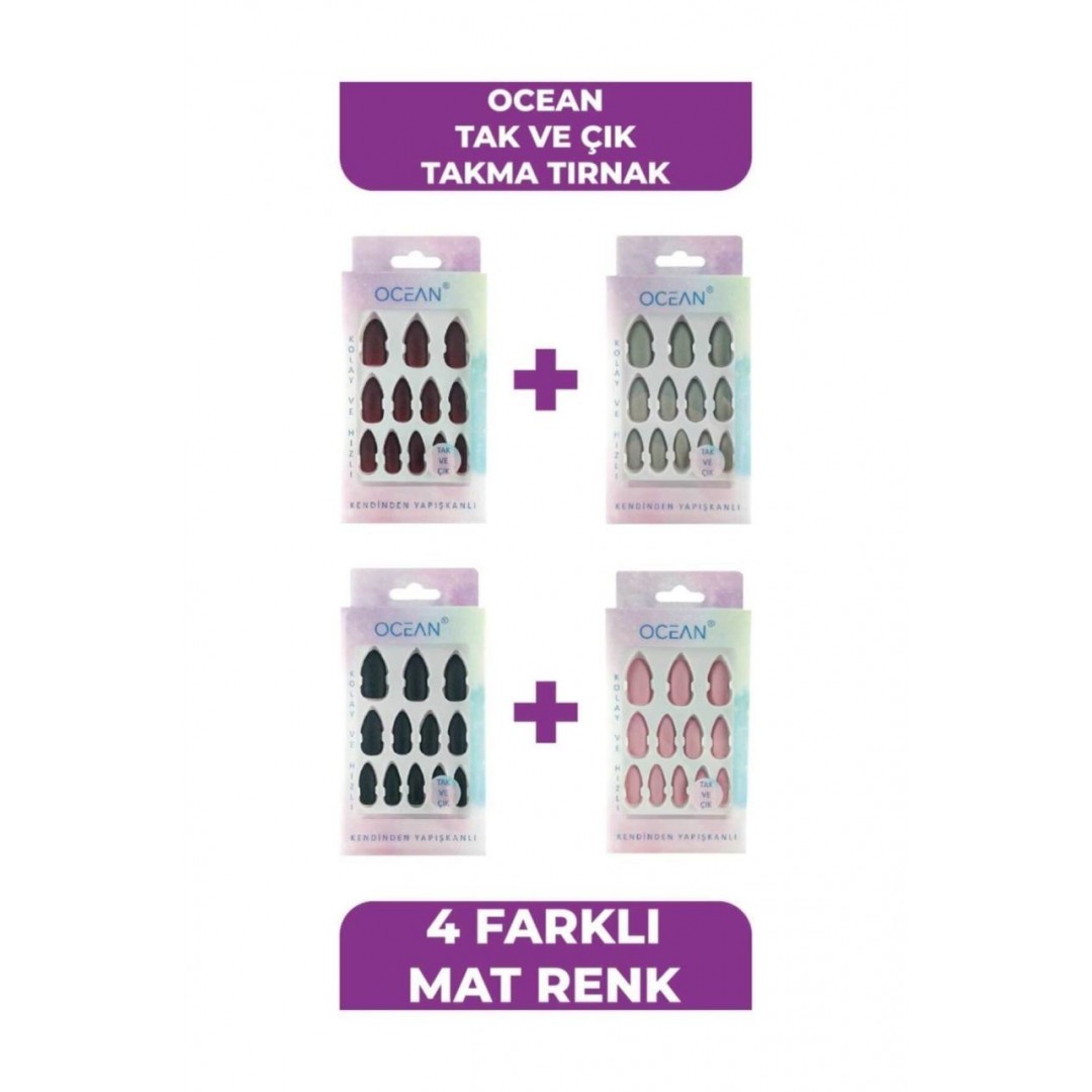 Tak Ve Çık Kullanımı Kolay Takma Tırnak 4'lü Mat Set