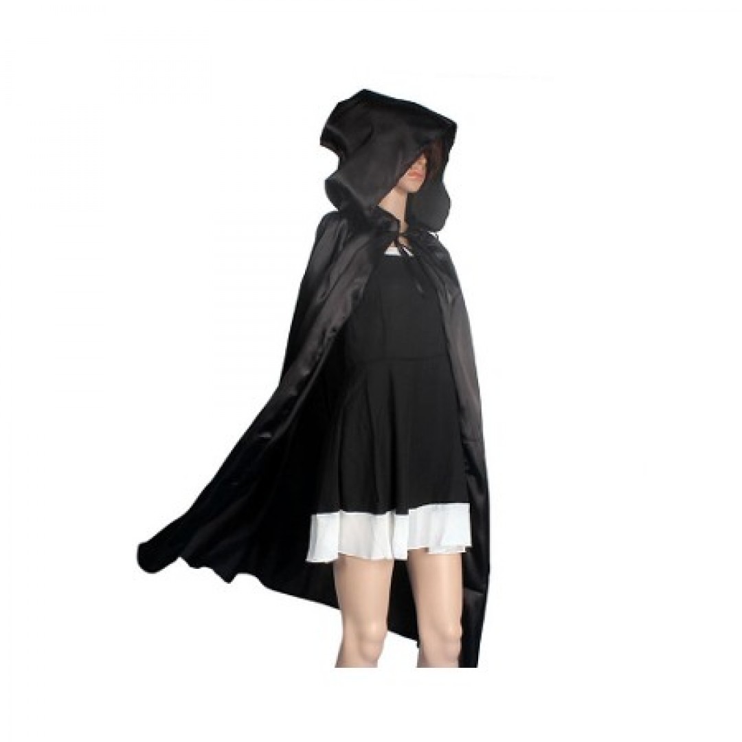 Cadılar Bayramı Kapişonlu Pelerin Siyah 90 Cm