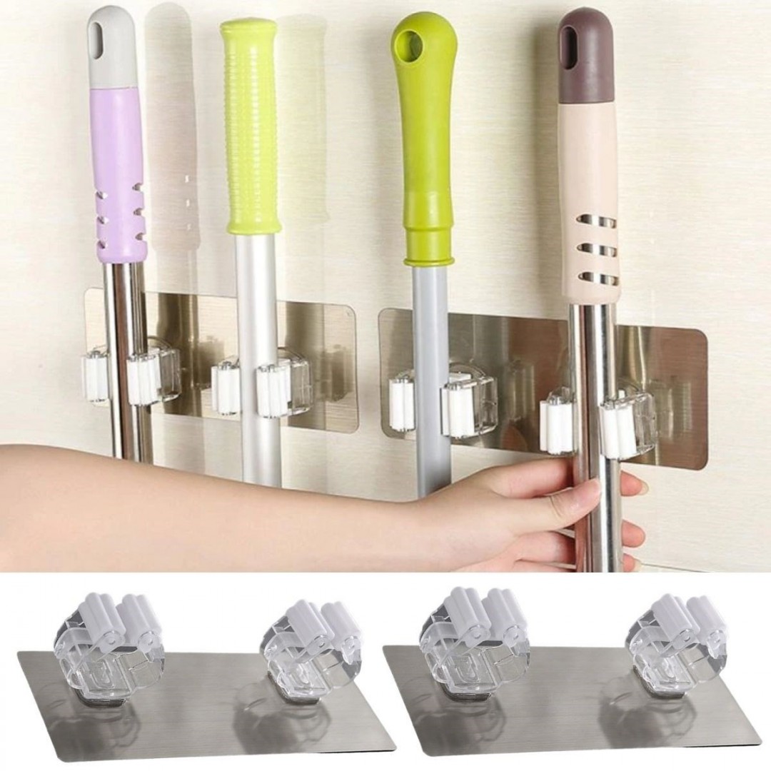 Pratik Pratik Organizer 4'lü Yapışkanlı Fırça Paspas Mop Fırça Sabitleyici Ergonomik Alet Aparatı