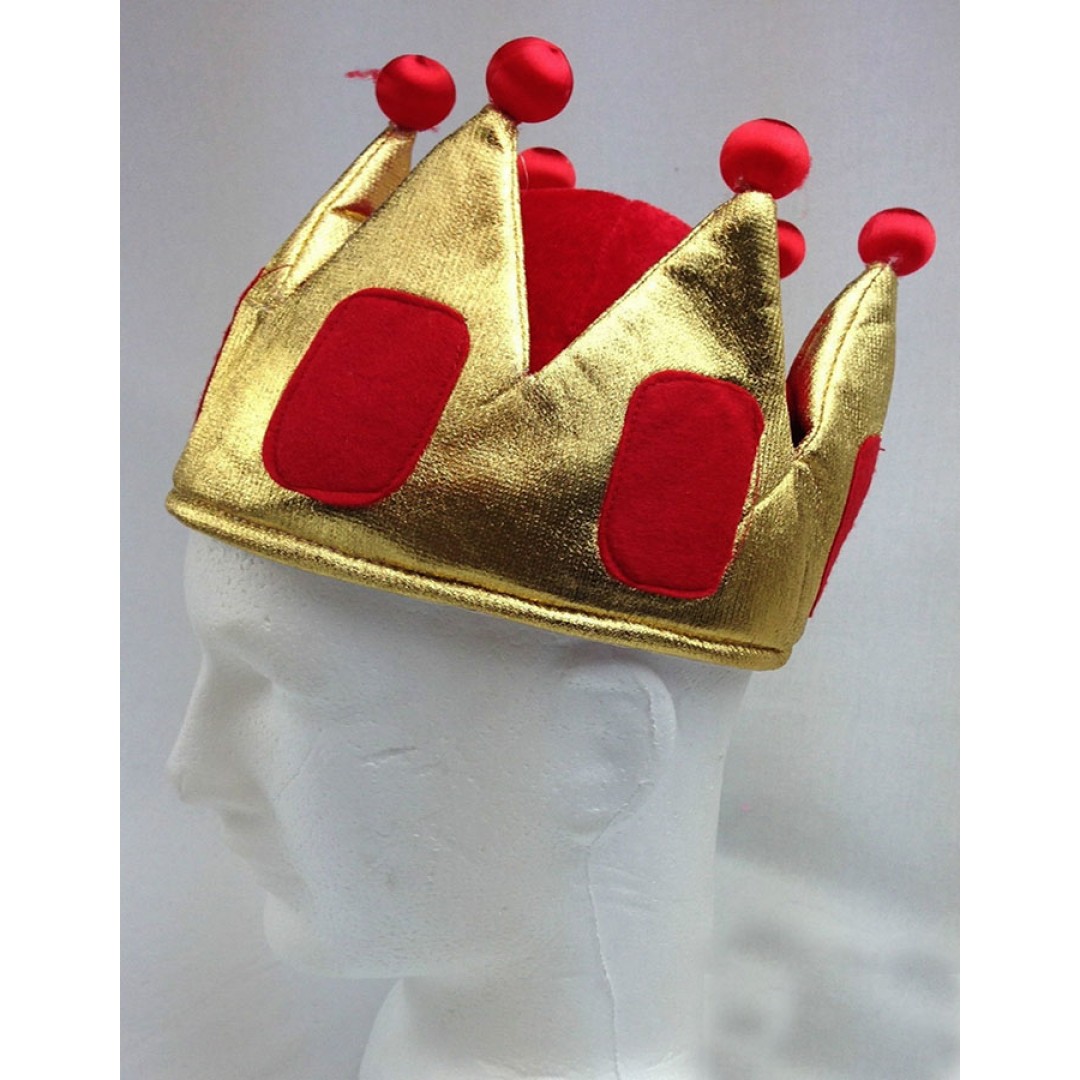 Sarı Renk Kırmızı Ponponlu Kadife Kral Şapkası Kraliyet Şapkası Çocuk Boy
