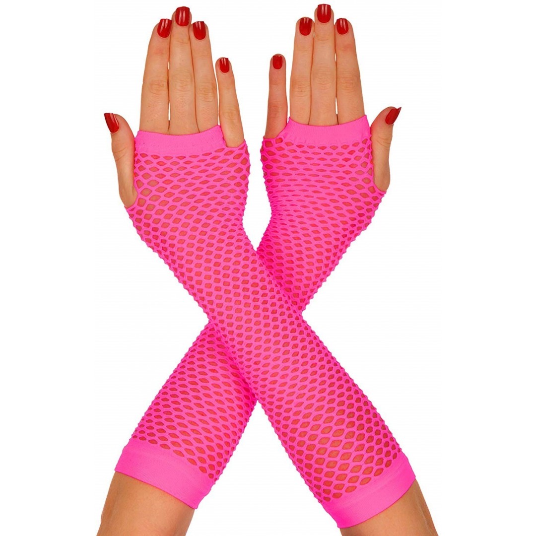 Uzun File Örgü Eldiven Fuşya Renk 26 Cm