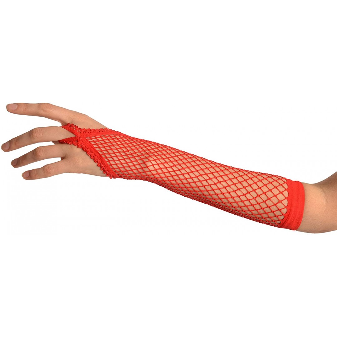 Kırmızı Renk Parmak Arası File Örgü Eldiven 26 Cm