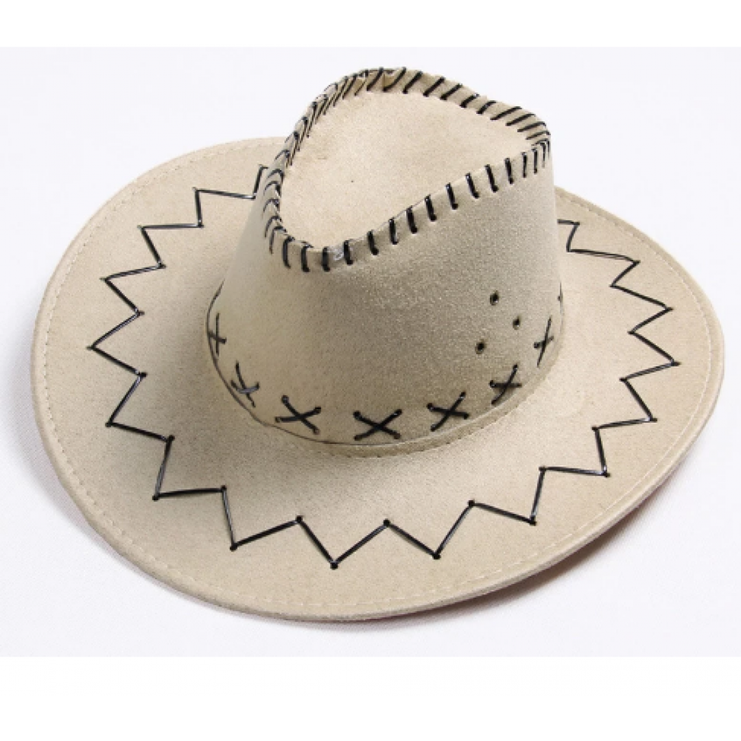 Bağcıklı Çocuk Boy Nubuk Süet Kovboy Şapkası Krem Renk