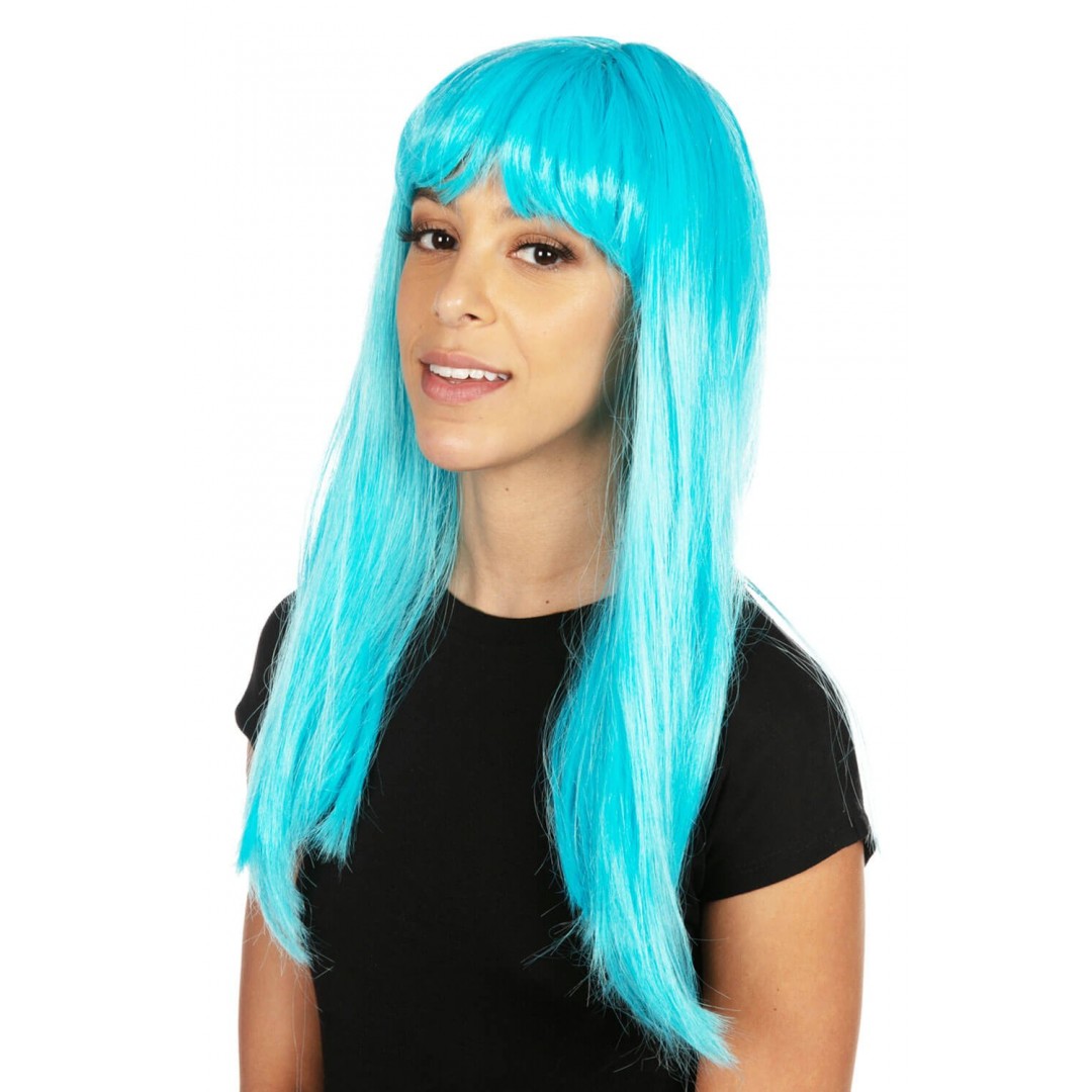 Açık Mavi Renk Uzun Düz Parti Peruğu