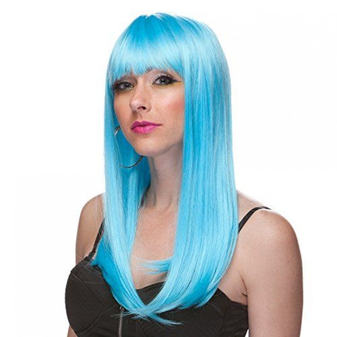 Açık Mavi Renk Uzun Düz Parti Peruğu