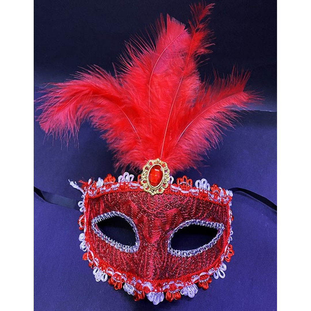 Kırmızı Dantel İşlemeli Balo Maskesi Parti Maskesi 16x22 Cm