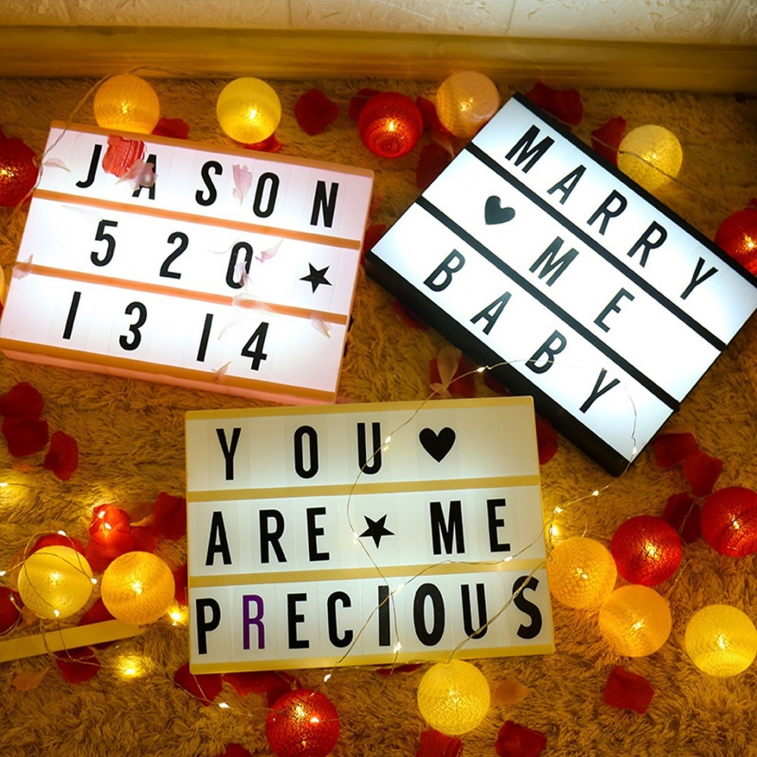 Cinematic Harflerle Işıklı Mesaj Veren Pilli Light Box Led Pano