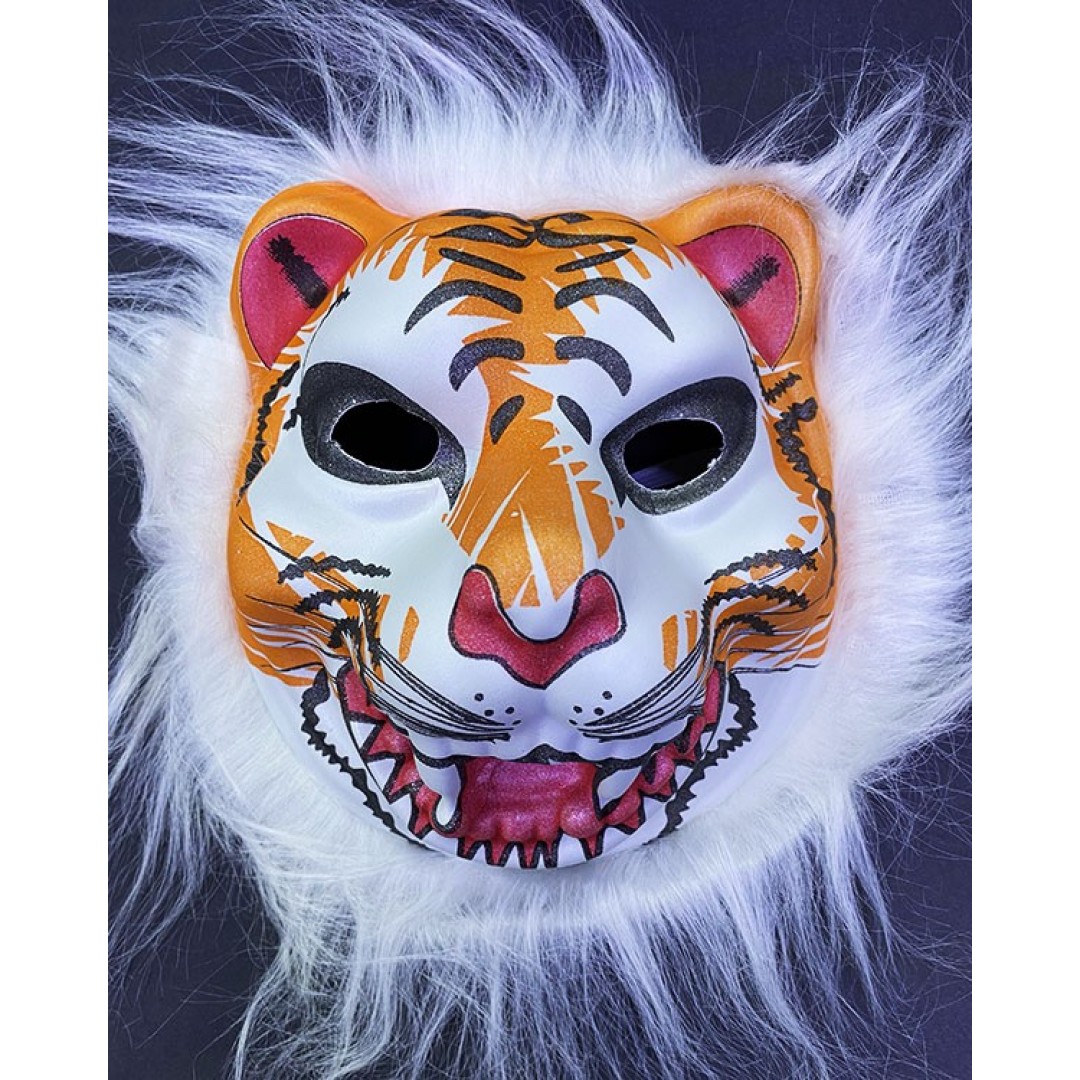 Beyaz Peluş Saçlı Dişli Kırılmaz Yumuşak Kurt Maskesi 22x19 Cm