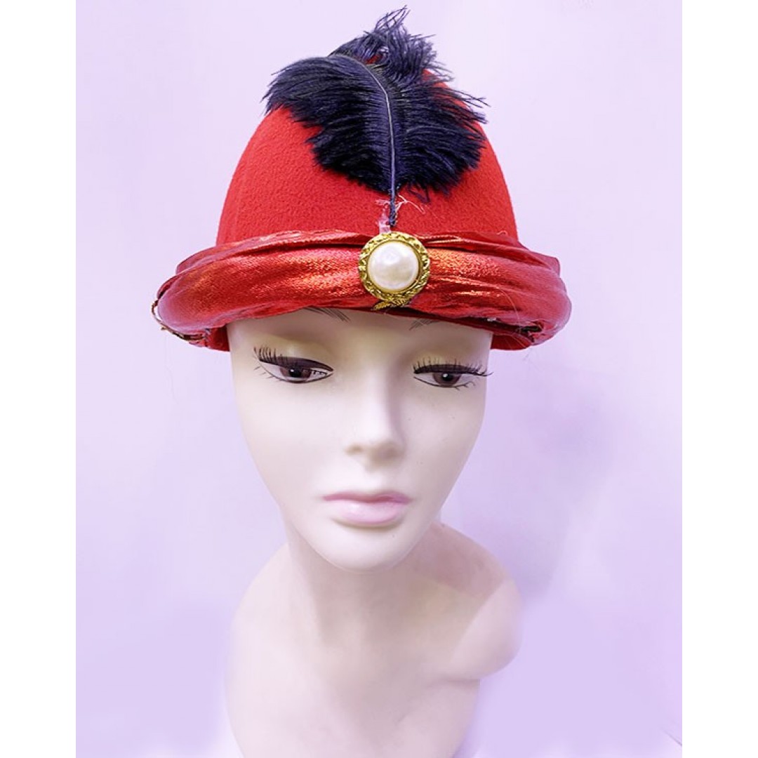 Siyah Tüylü Kırmızı Kumaş Kaplama Şehzade Sultan Şapkası Padişah Kavuğu