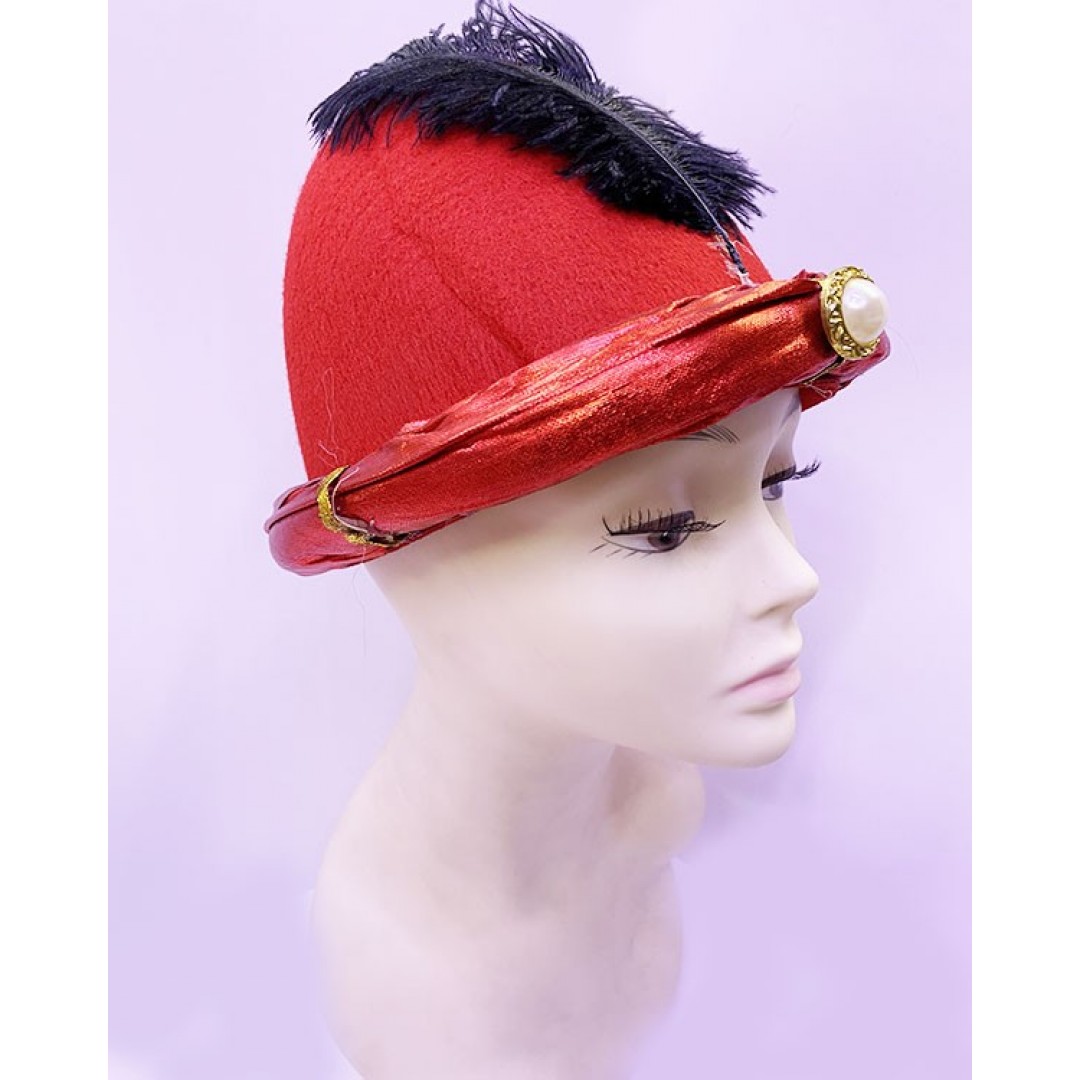 Siyah Tüylü Kırmızı Kumaş Kaplama Şehzade Sultan Şapkası Padişah Kavuğu