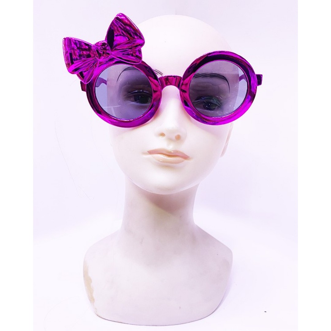 Metalize Fuşya Renk Fiyonklu Parti Gözlüğü 14x7 Cm