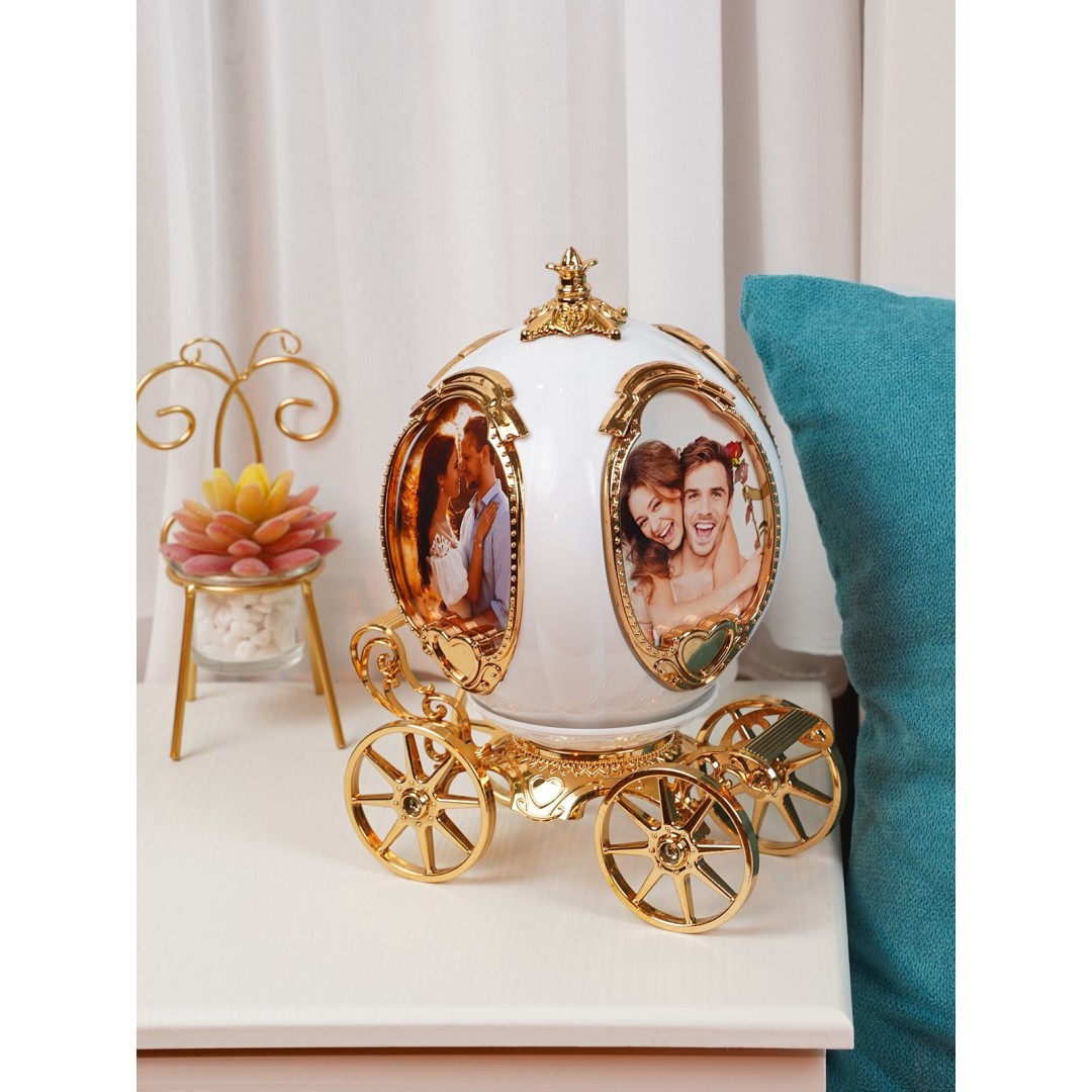 Balkabağı Araba Masaüstü Fotoğraf Çerçevesi Müzik Kutusu (gold)