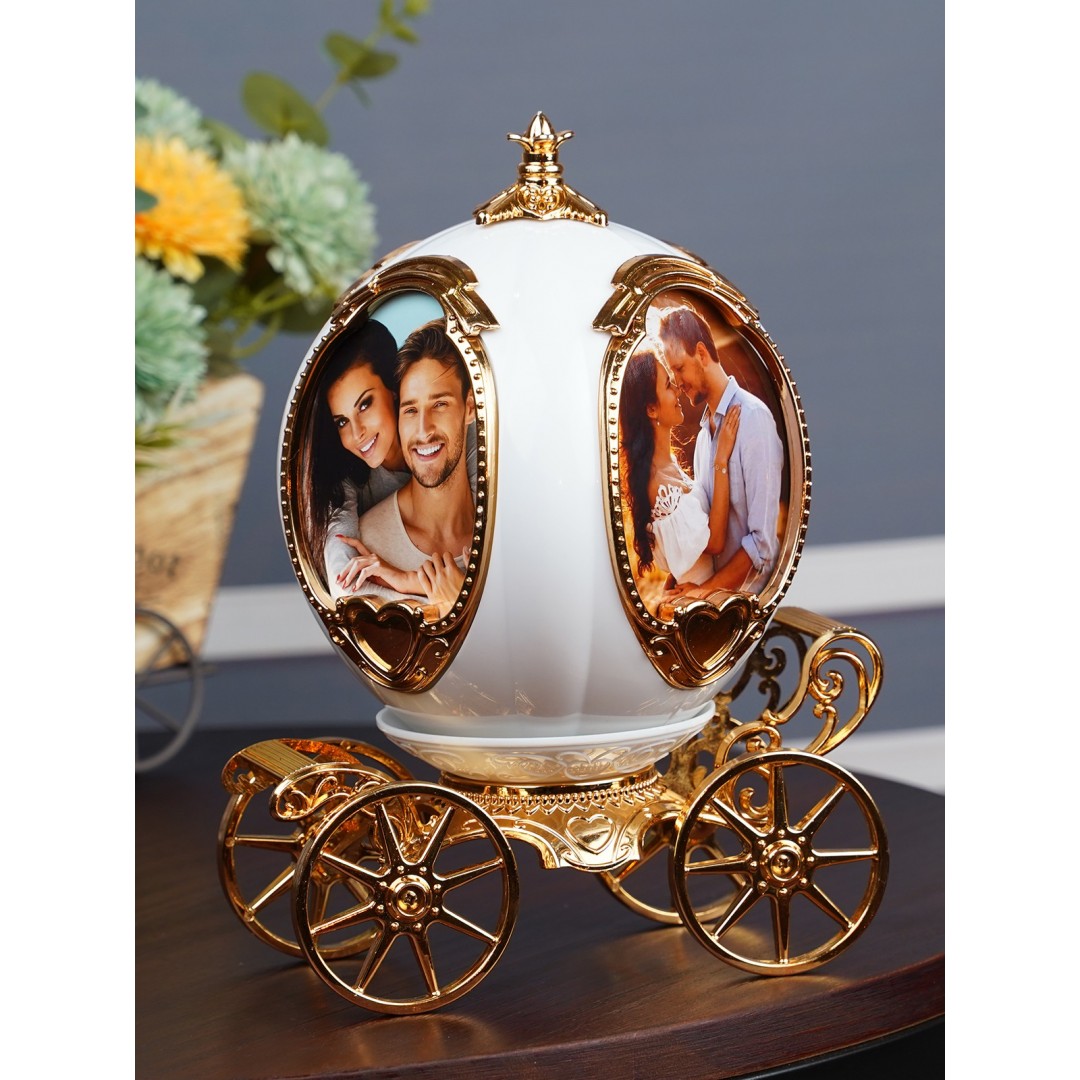 Balkabağı Araba Masaüstü Fotoğraf Çerçevesi Müzik Kutusu (gold)