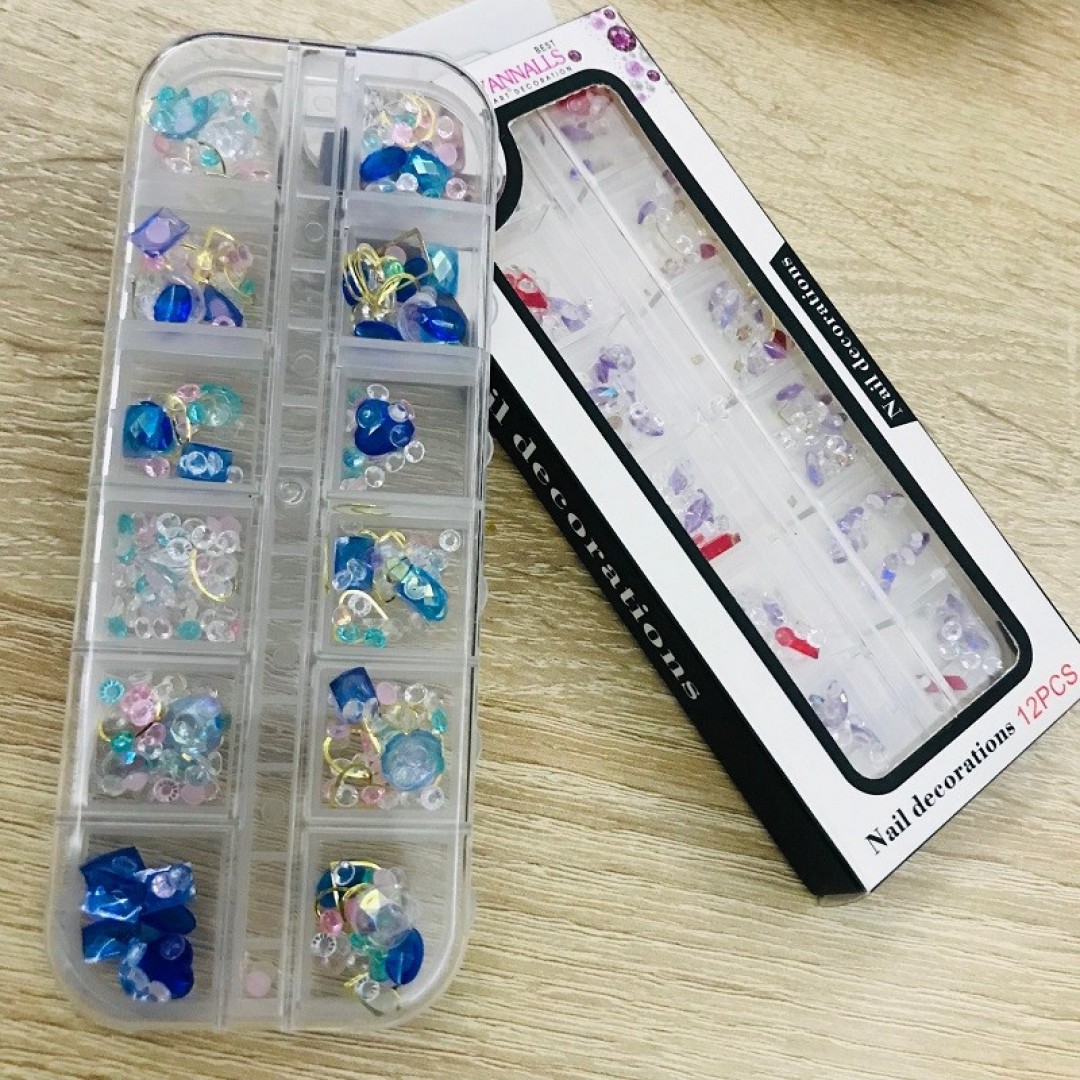 Nail Art Kristal Tırnak Süsleme Lüx Taş Dizayn Set 12 Parça Mavi Renk
