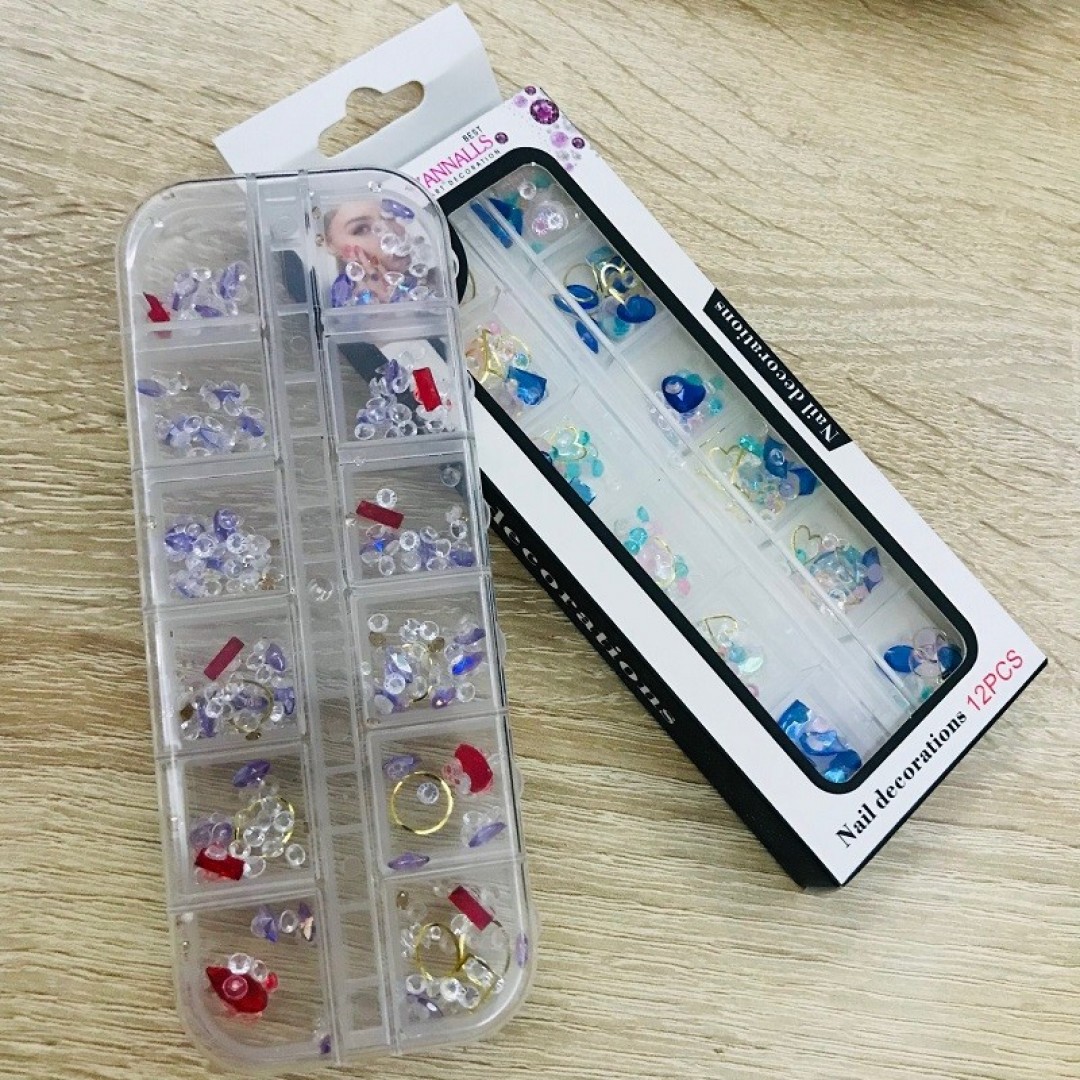 Nail Art Kristal Tırnak Süsleme Lüx Taş Dizayn Set 12 Parça Pembe Renk