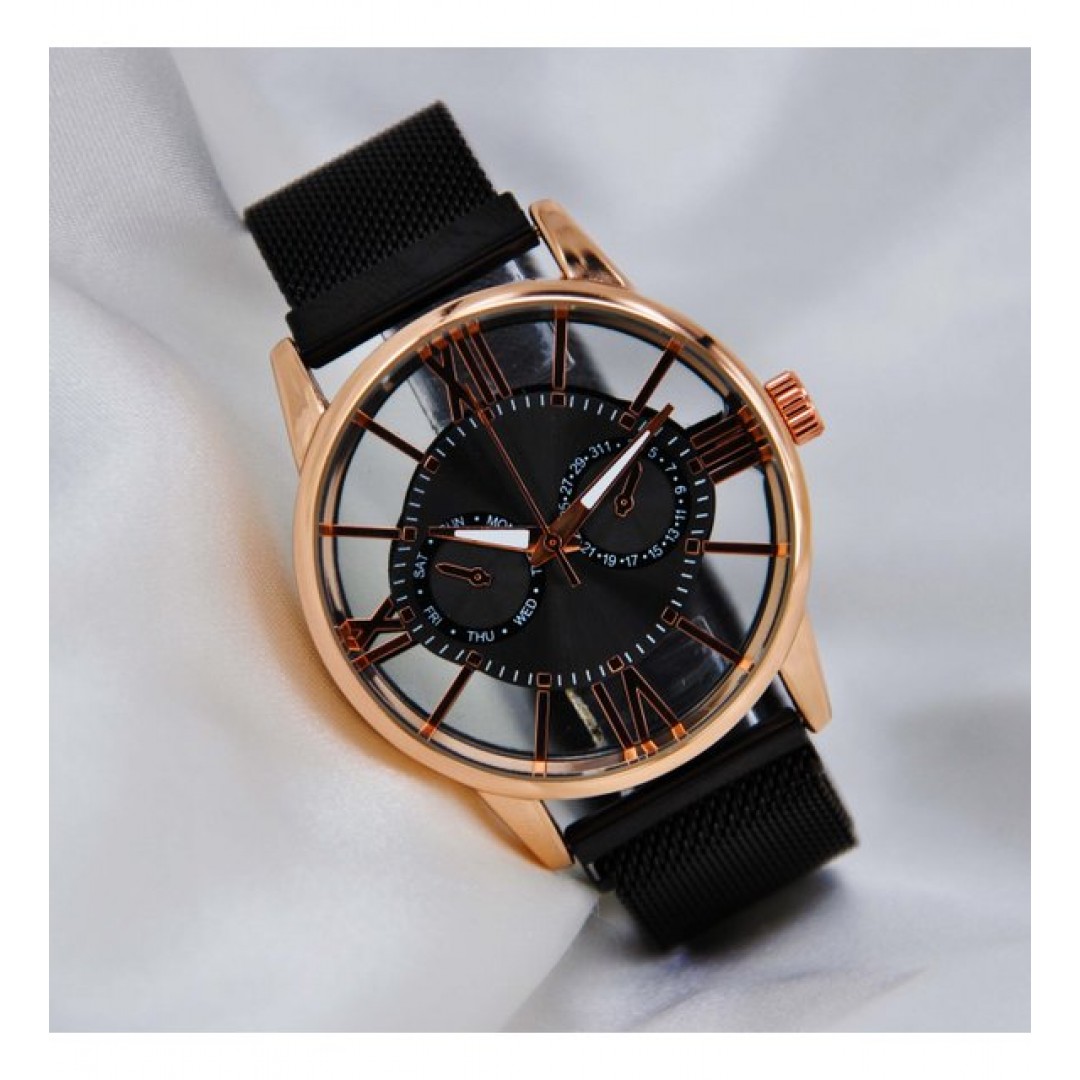 London Watch Hasır Mıknatıslı Kordon Şeffaf Kadranlı Analog Erkek Kol Saati(kutulu)