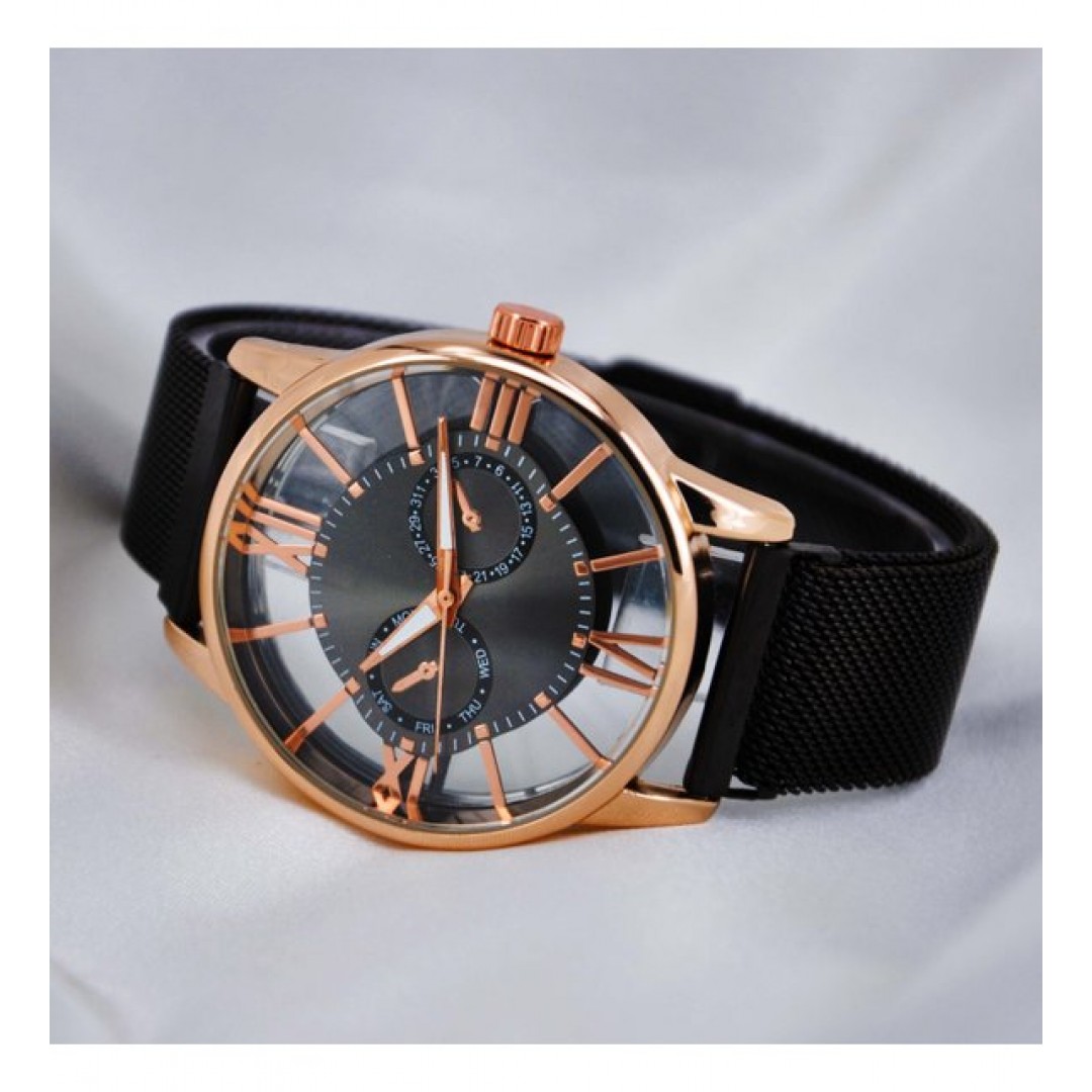 London Watch Hasır Mıknatıslı Kordon Şeffaf Kadranlı Analog Erkek Kol Saati(kutulu)