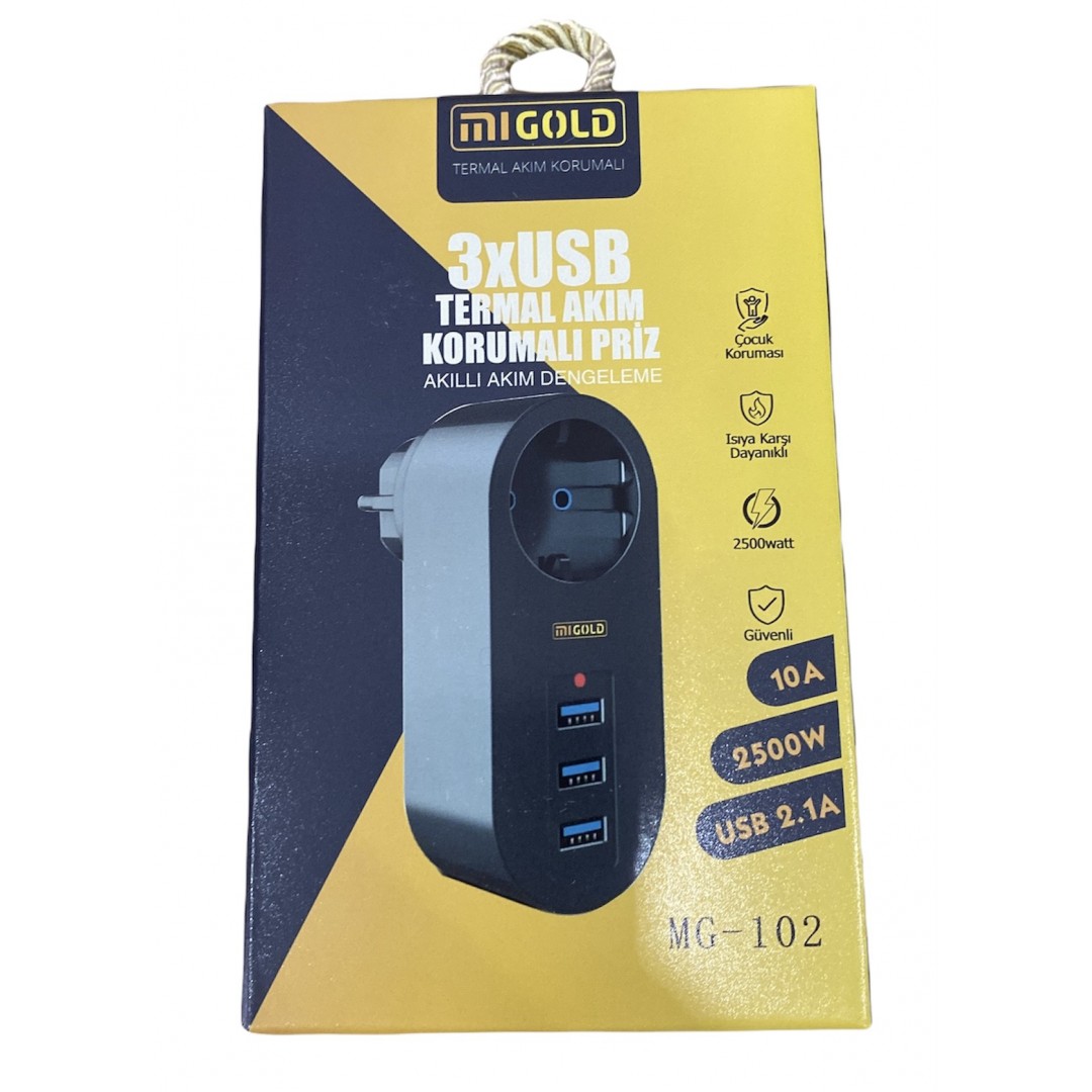 Mi Gold Akım Korumalı Tekli Priz - Akıllı Akım Dengeleme - 3xusb - Isıya Karşı Dayanıklı