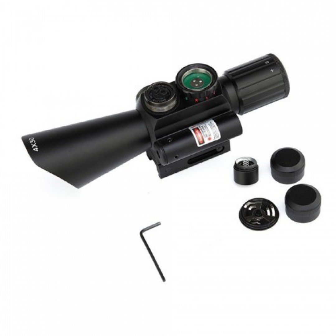 4x30 Tüfek Dürbünü Çift Işıklı Lazerli M7