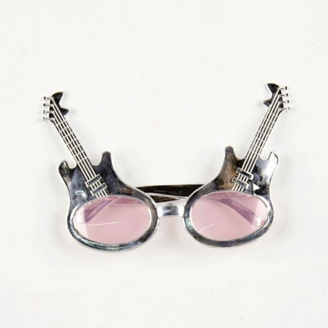 Rockn Roll Retro Gitar Şekilli Parti Gözlüğü Gümüş Renk