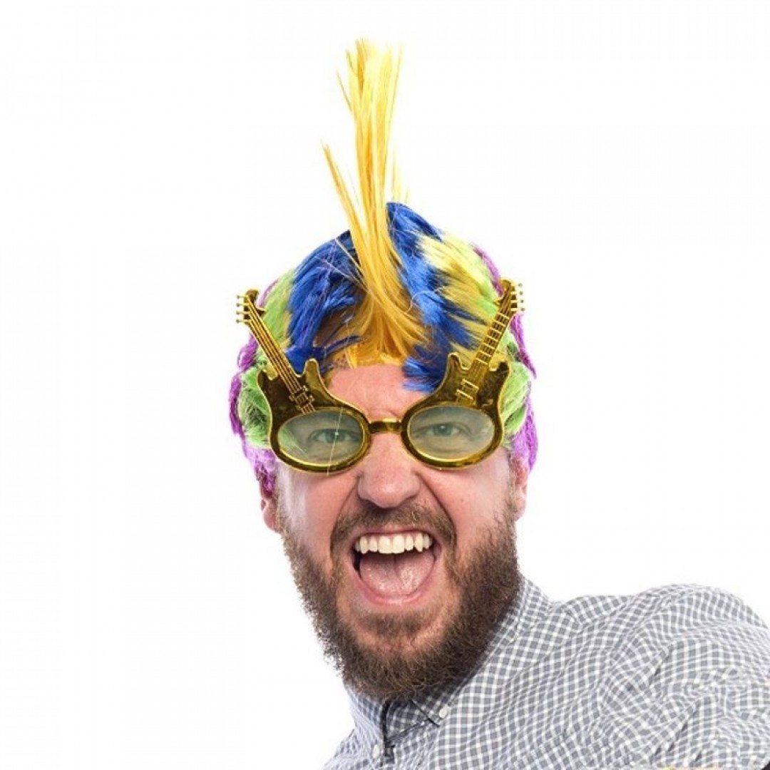 Rockn Roll Retro Gitar Şekilli Parti Gözlüğü Altın Renk