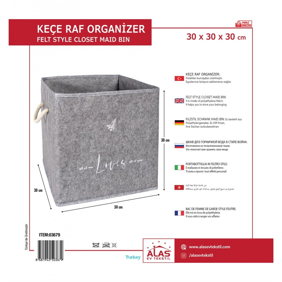 5 Adet Keçe Raf Organizer Kutu Organizer 30x30x30 Cm - 03679